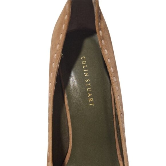 Vintage Colin Stuart Brown Suede Peep Toe Heels 7.5 Chunky Office Retro Academia - Picture 10 of 11